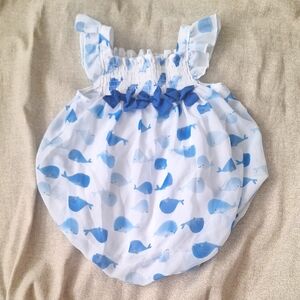 First Impressions Blue Whale Print Baby Dress, 12m